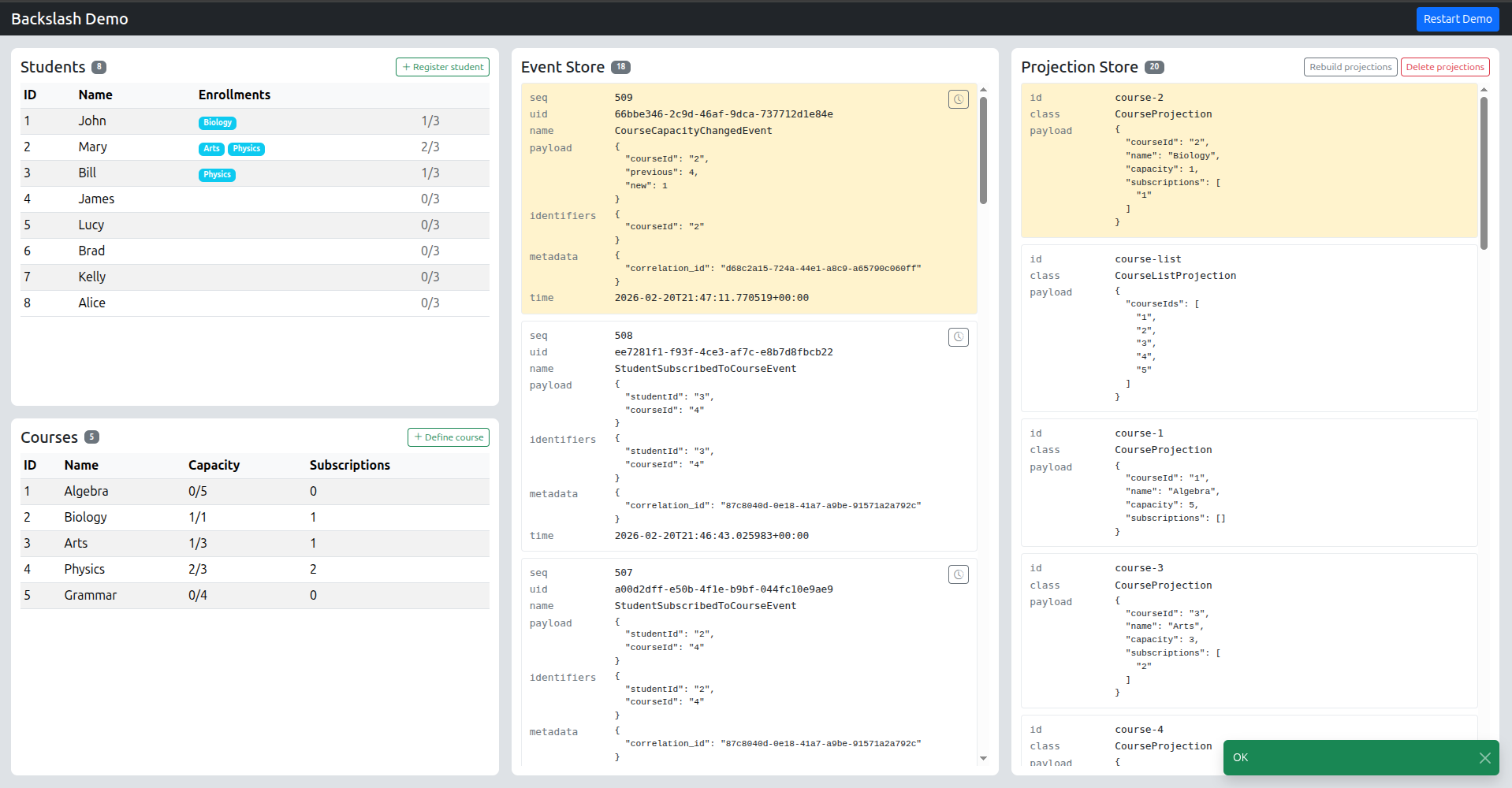 Screen capture of the Backslash demo application
